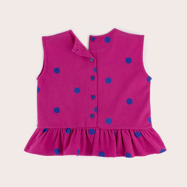 olive + the captain - Fuschia spots waffle boxy frill singlet