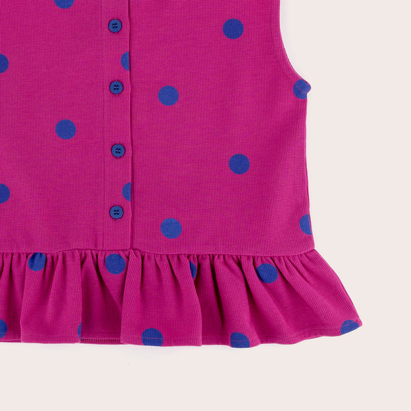 olive + the captain - Fuschia spots waffle boxy frill singlet