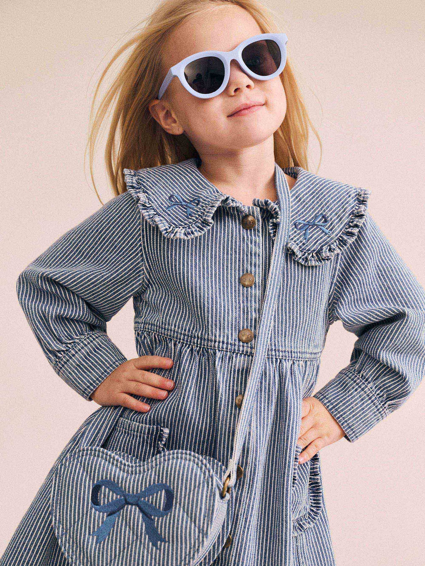 Huxbaby - Vintage Bow Collar Denim Dress