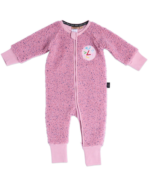 Kip & Co - Sherpa Long Sleeve Zip Romper / Pink Sprinkle