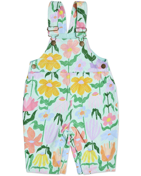 Kip & Co - Organic Cotton Quilted Fleece Overalls / Popping Flowers Green