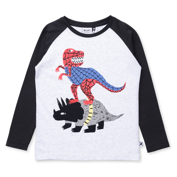 Minti - Super Dinos Tee / White Marle + Black