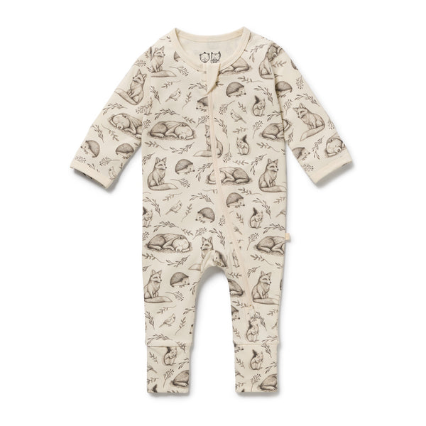Wilson + Frenchy - Organic Zipsuit with Feet / Foxglove Forest