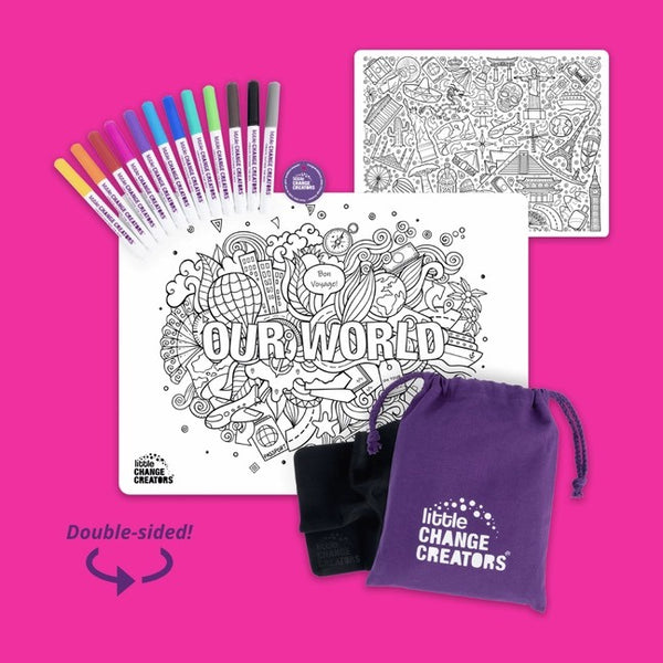 Little Change Creators - Re-Fun-Able Colour-in Placemat For Kids / Our World