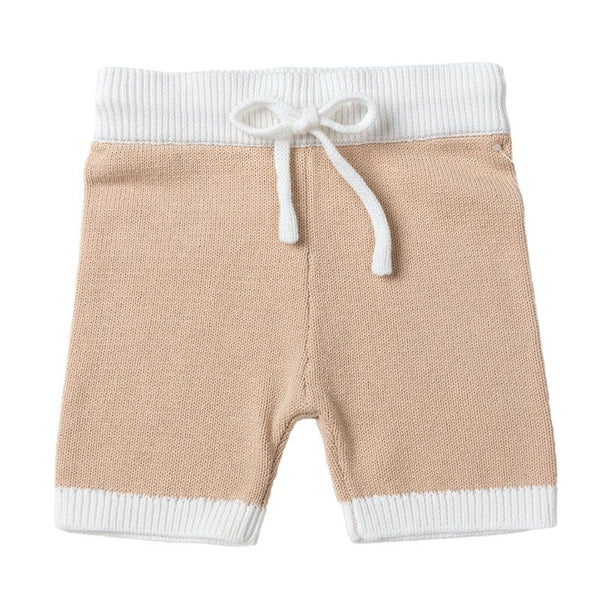 Ponchik Babies + Kids - Knit Shorts with Contrast Rib / Wheat+White Trim