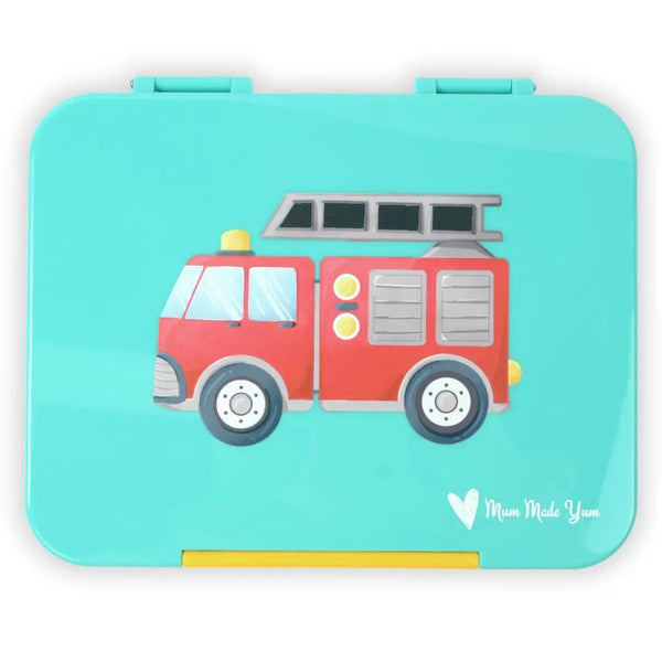 Mum Made Yum - Bento Lunchbox (Large) / Teal Fire Truck