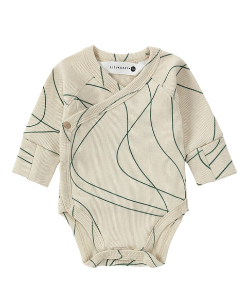 Susukoshi - Kimono Bodysuit Long Sleeve - Ripple / Pine