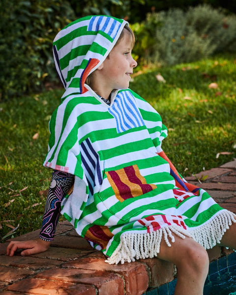 Kip & Co - Stripe On Stripe Printed Kids Terry Poncho