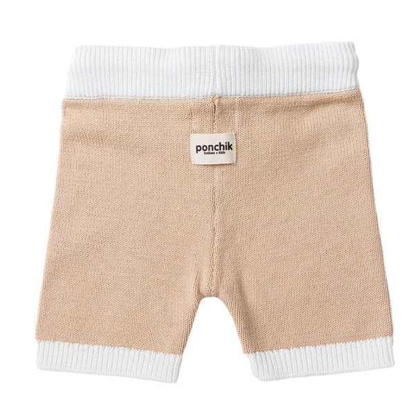 Ponchik Babies + Kids - Knit Shorts with Contrast Rib / Wheat+White Trim