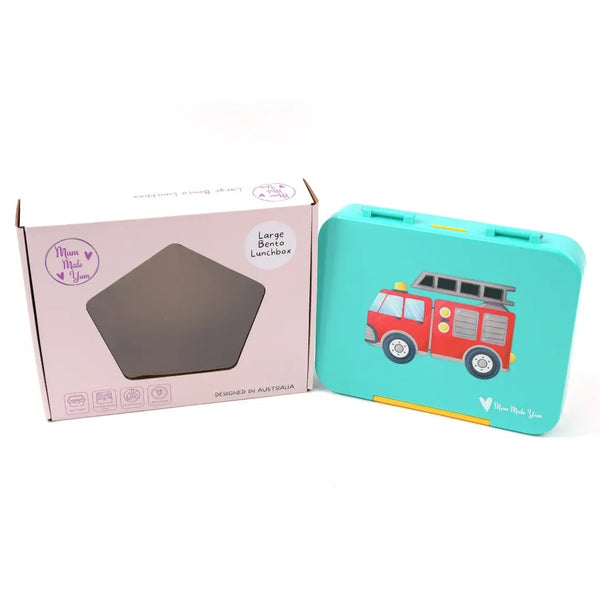 Mum Made Yum - Bento Lunchbox (Large) / Teal Fire Truck