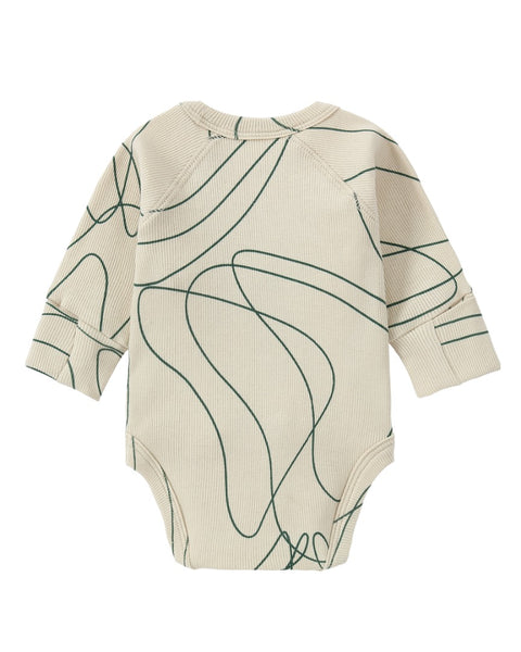 Susukoshi - Kimono Bodysuit Long Sleeve - Ripple / Pine
