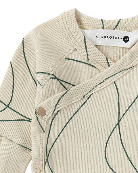 Susukoshi - Kimono Bodysuit Long Sleeve - Ripple / Pine