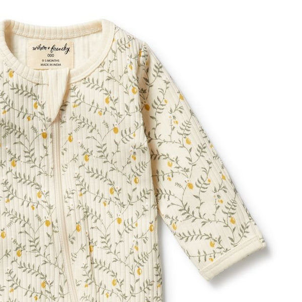 Wilson + Frenchy - Organic Zipsuit with Feet / Lemon Leaf