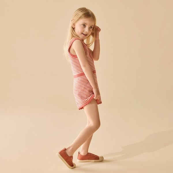 Wilson + Frenchy - Organic Knitted Stripe Playsuit / Strawberry Swirl