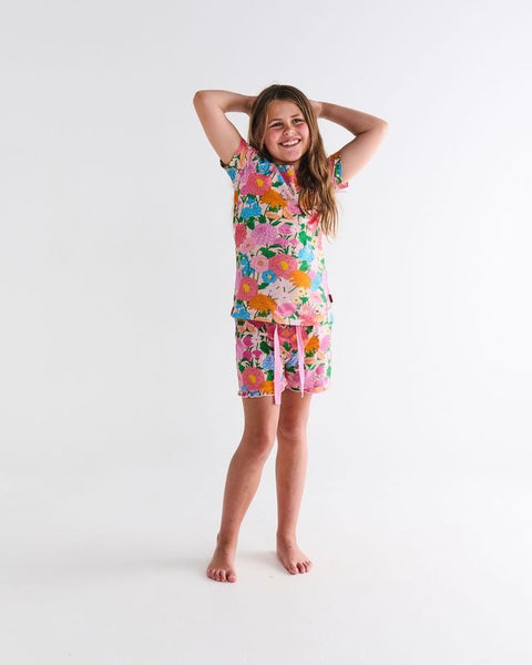 Kip & Co - Kids Organic Cotton Short Sleeve Tee & Frill Short Pyjama Set / Follow The Sun