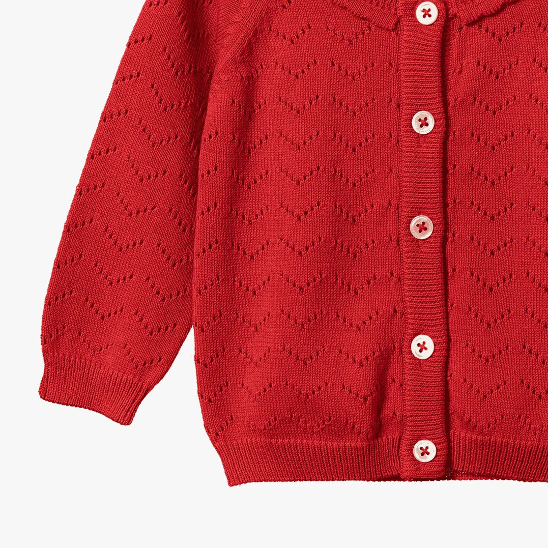 Nature Baby - Piper Cardigan / Raspberry Red Pointelle