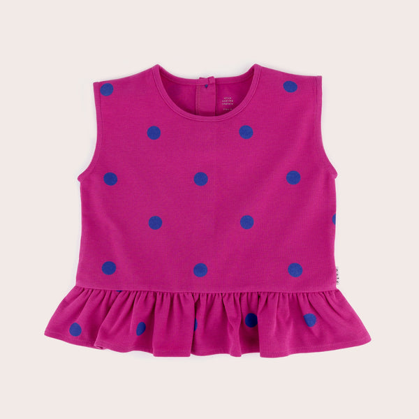 olive + the captain - Fuschia spots waffle boxy frill singlet