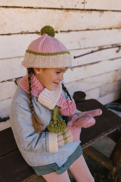 Acorn - Teddy Mittens / Pink and Green