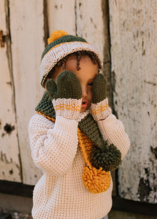 Acorn - Teddy Mittens / Khaki and Gold