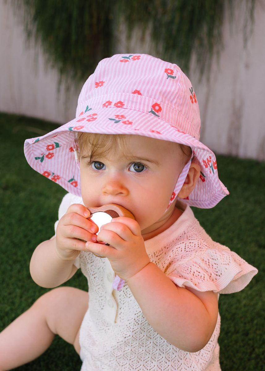 Acorn - Wide Brim Infant Hat/ Striped Posy