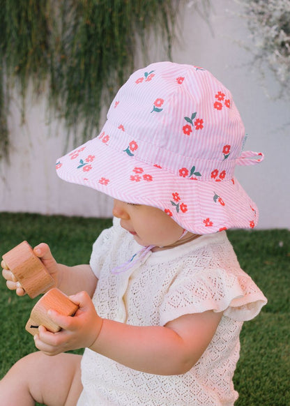 Acorn - Wide Brim Infant Hat/ Striped Posy