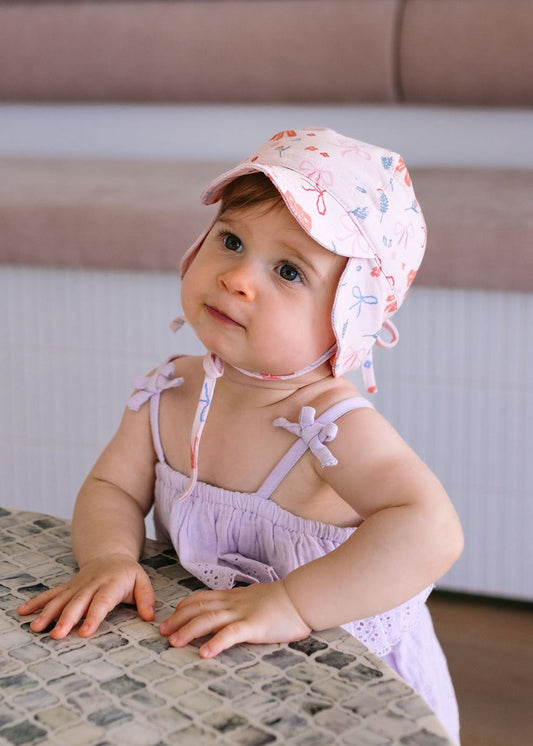 Acorn - Soft Jersey Flap Cap / Little Bows