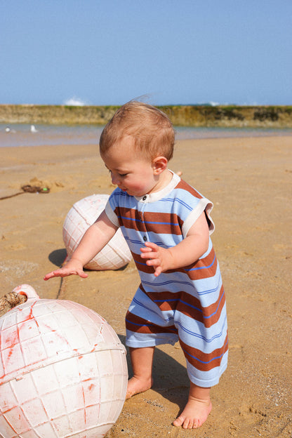 Grown Clothing - Organic Knitted Club Stripe Button-Up Romper / Bubble