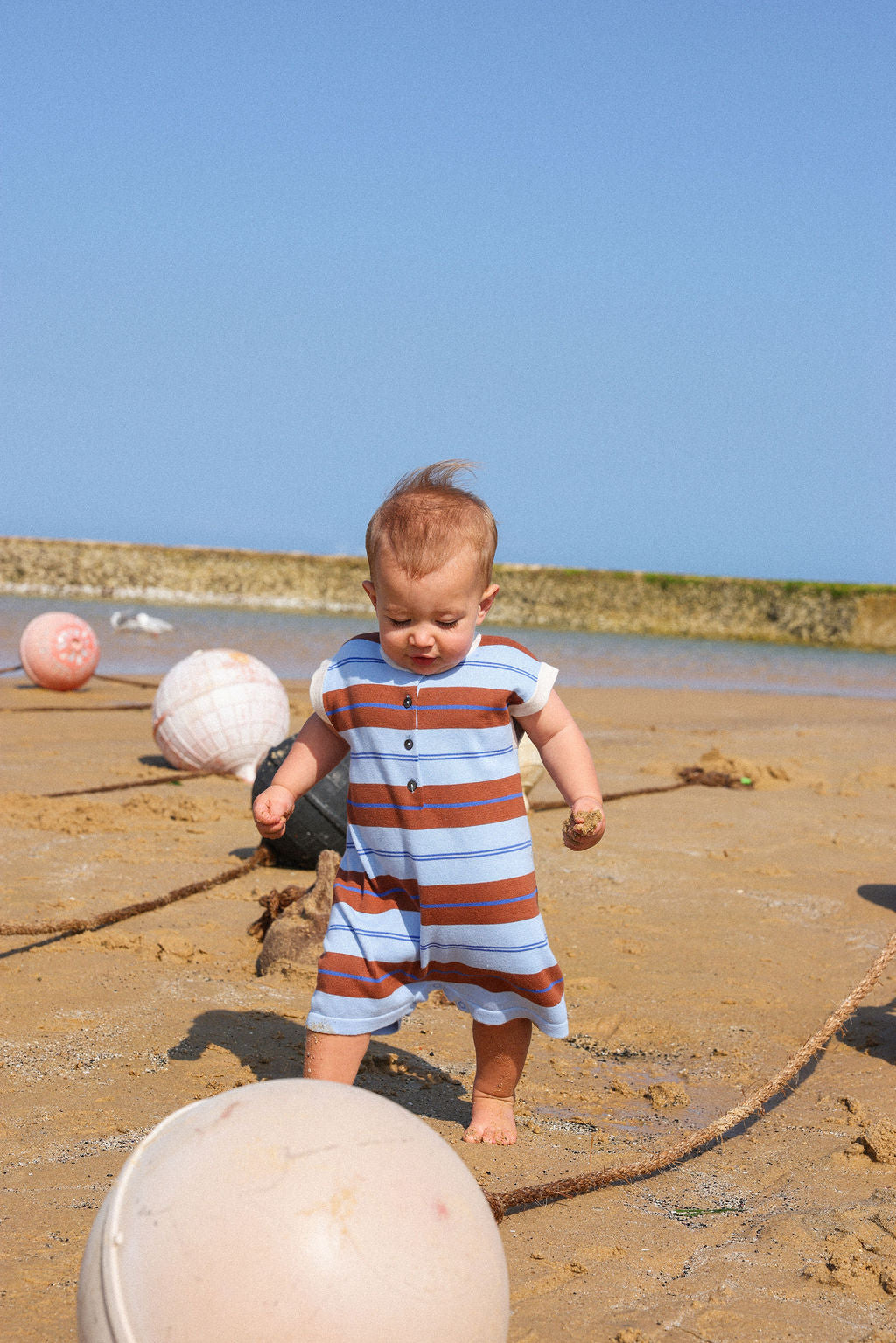 Grown Clothing - Organic Knitted Club Stripe Button-Up Romper / Bubble