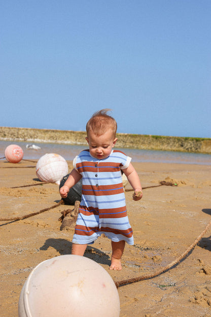 Grown Clothing - Organic Knitted Club Stripe Button-Up Romper / Bubble