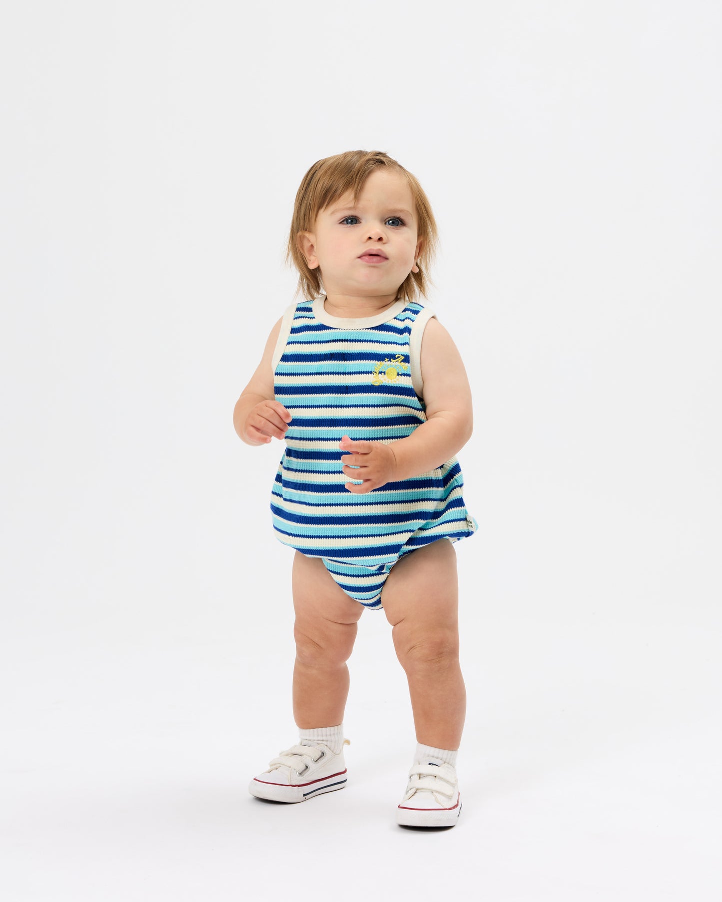 Goldie & Ace - Waffle Bubble Romper / Blue