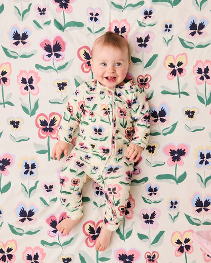 Kip & Co - Organic Long Sleeve Zip Romper / Pretty Pansy