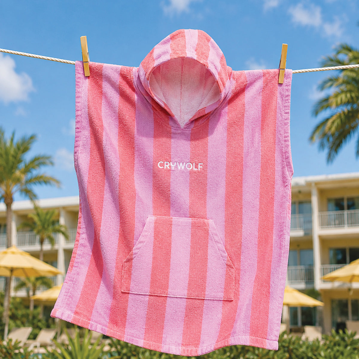 Cry Wolf - Hooded Towel / Flamingo Stripe