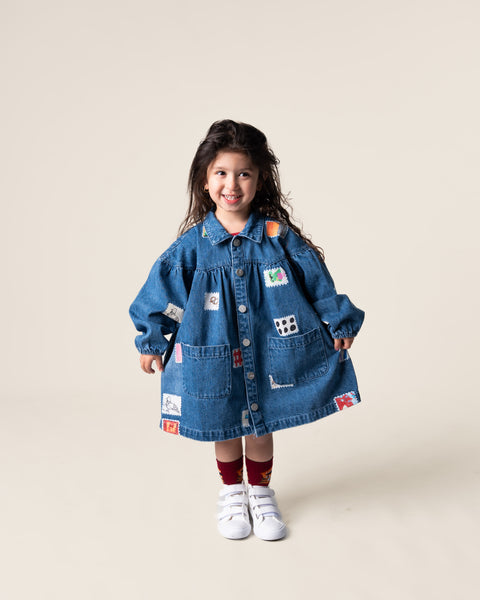 Das Ist Maurice - Denim Smock Dress / Stamps