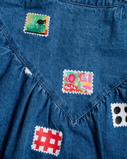 Das Ist Maurice - Denim Smock Dress / Stamps