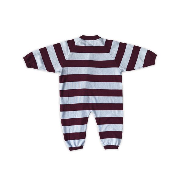 Grown Clothing - Organic Stripe Zipper Knit Starsuit / Plum & Haze