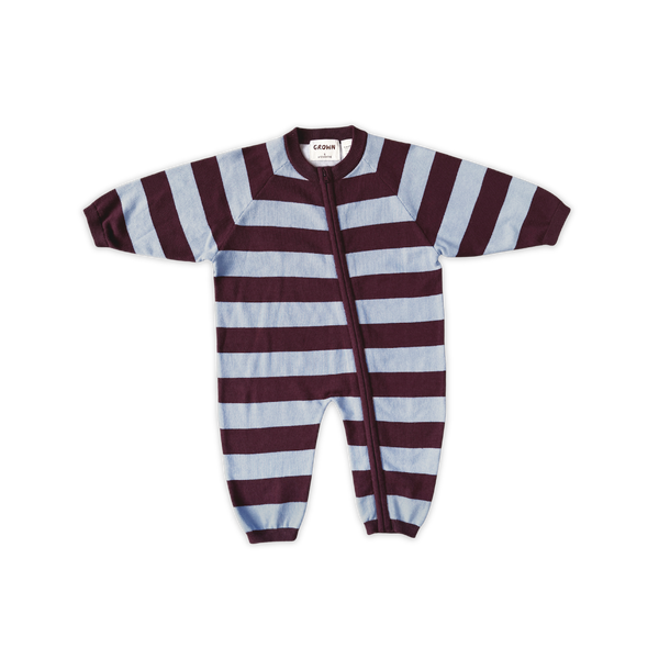 Grown Clothing - Organic Stripe Zipper Knit Starsuit / Plum & Haze