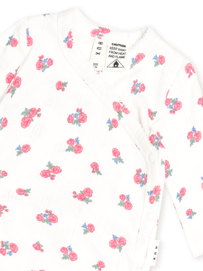 Huxbaby - Floral Pointelle Kimono Romper
