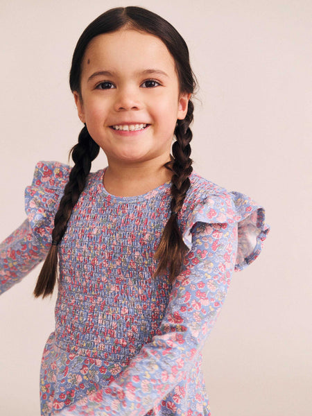 Huxbaby - Vintage Floral Shirred Long Sleeve Dress