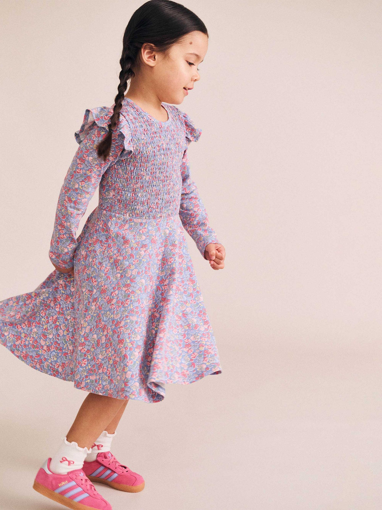 Huxbaby - Vintage Floral Shirred Long Sleeve Dress