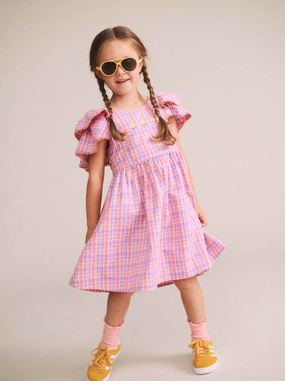 Huxbaby - Floral EMB Tropical Check Dress