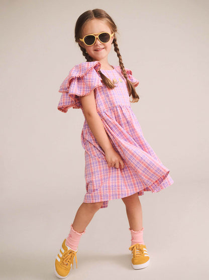 Huxbaby - Floral EMB Tropical Check Dress