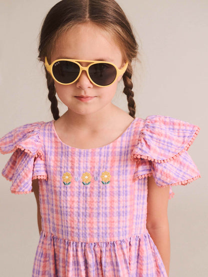 Huxbaby - Floral EMB Tropical Check Dress