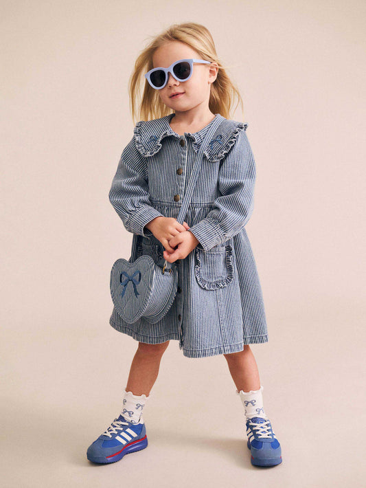 Huxbaby - Vintage Bow Collar Denim Dress