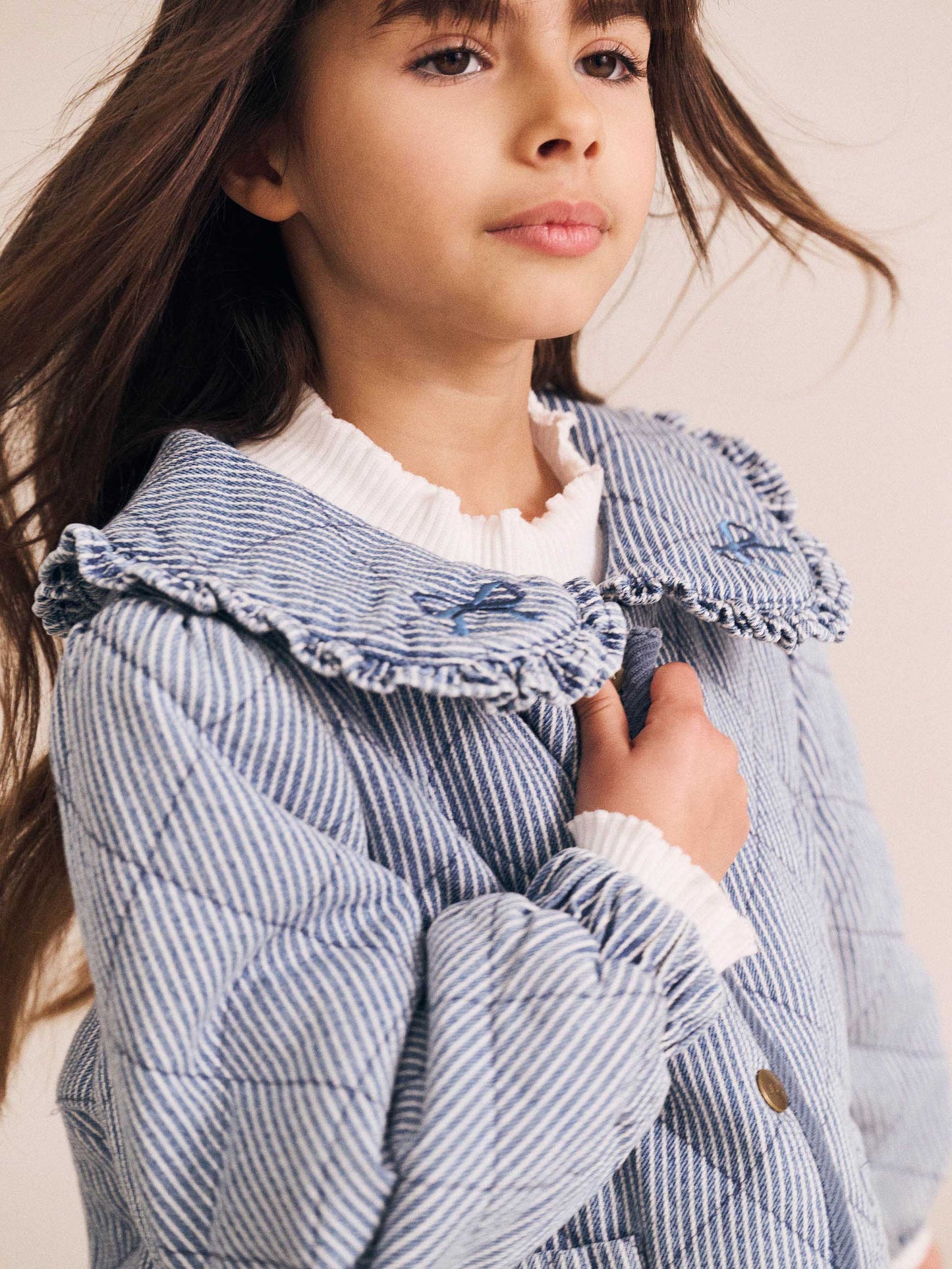 Huxbaby - Vintage Bow Collar Denim Jacket