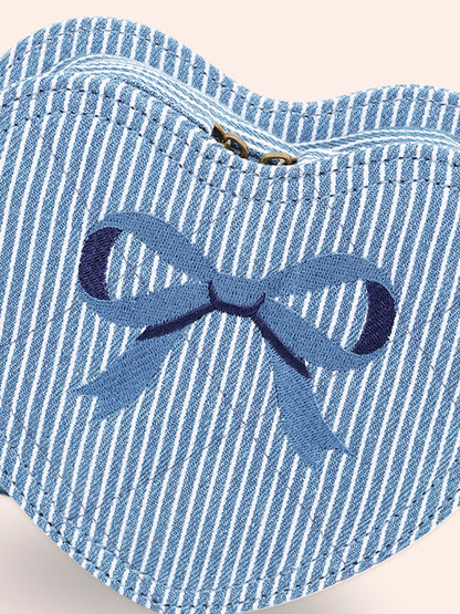 Huxbaby - Stripe Denim Bow Heart Handbag