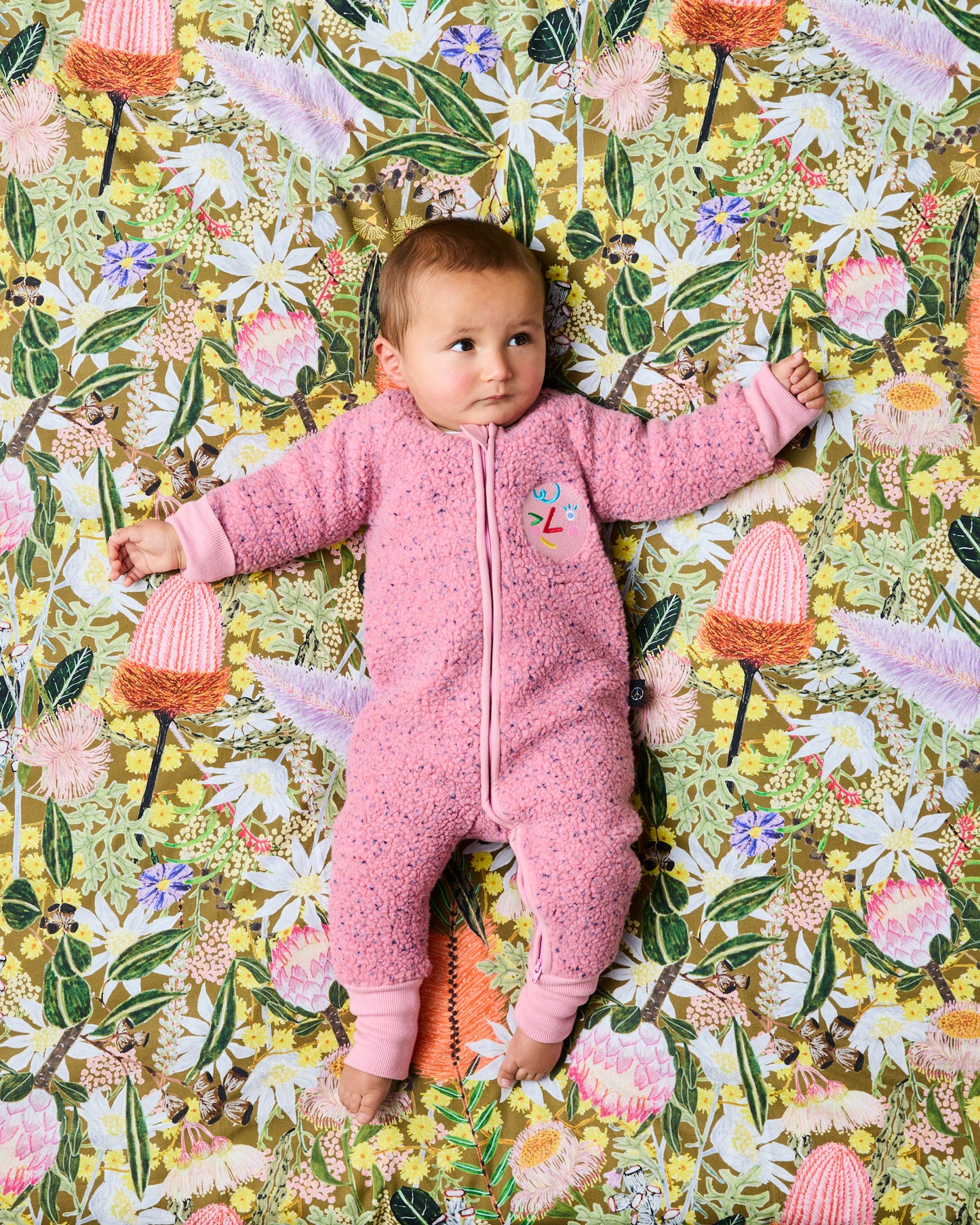 Kip & Co - Sherpa Long Sleeve Zip Romper / Pink Sprinkle