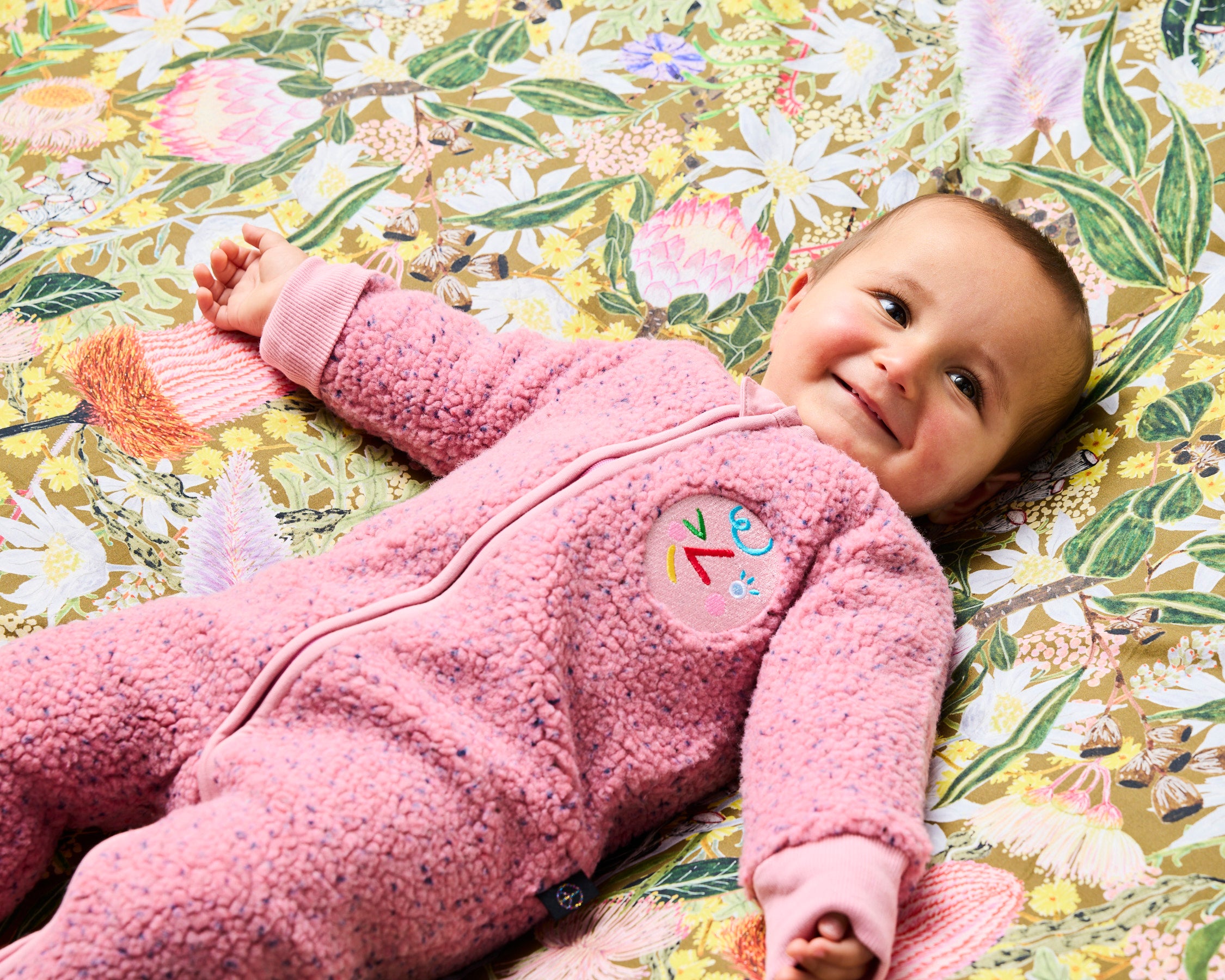 Kip & Co - Sherpa Long Sleeve Zip Romper / Pink Sprinkle
