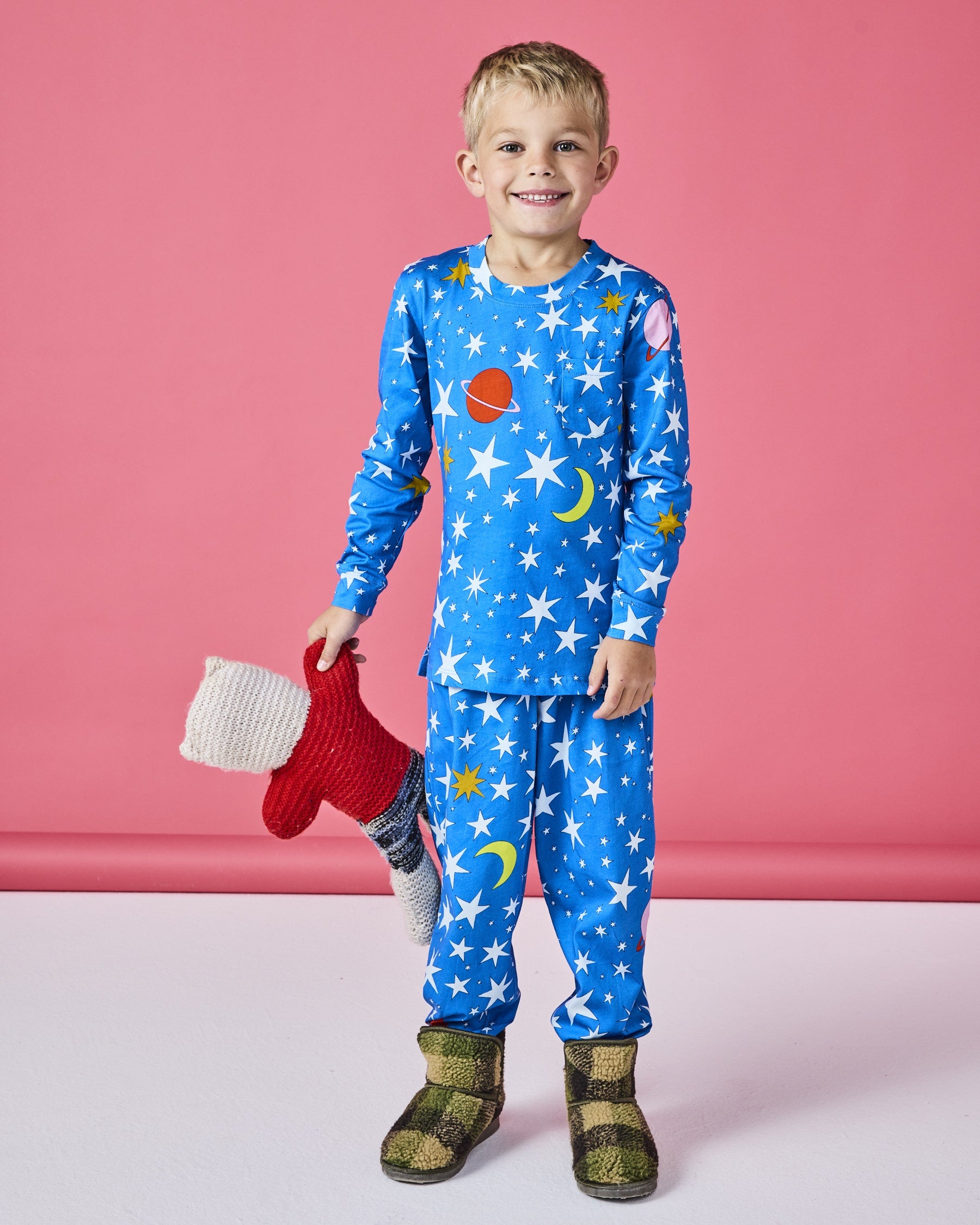 Kip & Co - Kids Organic Cotton Long Sleeve Top & Pant Pyjama Set / Stars & Moon