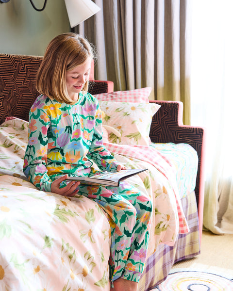 Kip & Co - Kids Organic Cotton Long Sleeve Top & Pant Pyjama Set / Popping Flowers Green