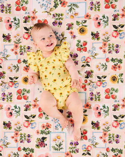 Kip & Co - Organic Short Sleeve Frill Romper / Sunflower Delight